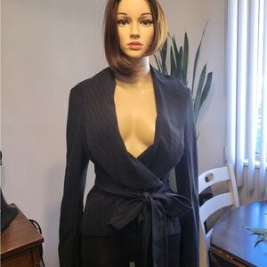 BCBG MAXAZARIA Black Pinstripe Wrap Blazer